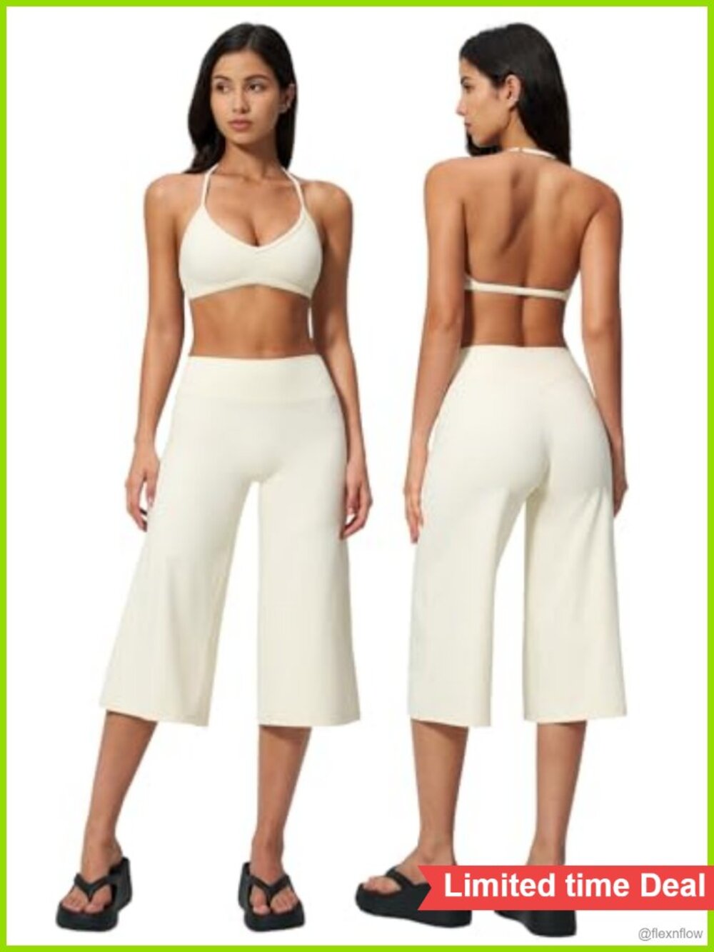 Two Piece Women's Workout Set Halter Sports Bra with Wide Leg Capri Yoga Pants,